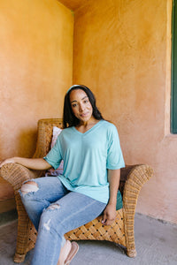 Top Stitch V-Neck In Aqua