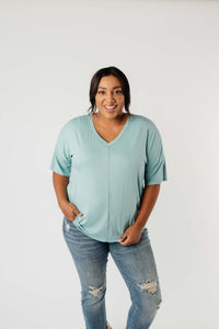 Top Stitch V-Neck In Aqua