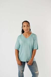 Top Stitch V-Neck In Aqua