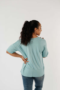 Top Stitch V-Neck In Aqua