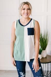 Half & Half Color Block Top In Harbor Mist