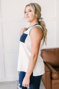 Half & Half Color Block Top In Harbor Mist