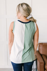 Half & Half Color Block Top In Harbor Mist