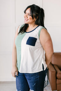 Half & Half Color Block Top In Harbor Mist
