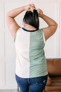 Half & Half Color Block Top In Harbor Mist