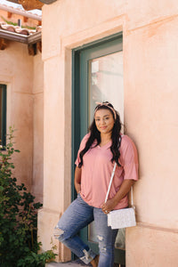 Top Stitch V-Neck In Dusty Rose