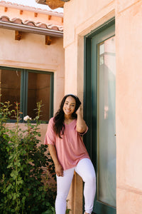 Top Stitch V-Neck In Dusty Rose