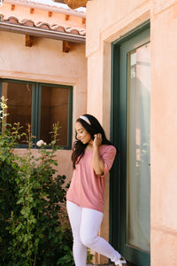 Top Stitch V-Neck In Dusty Rose